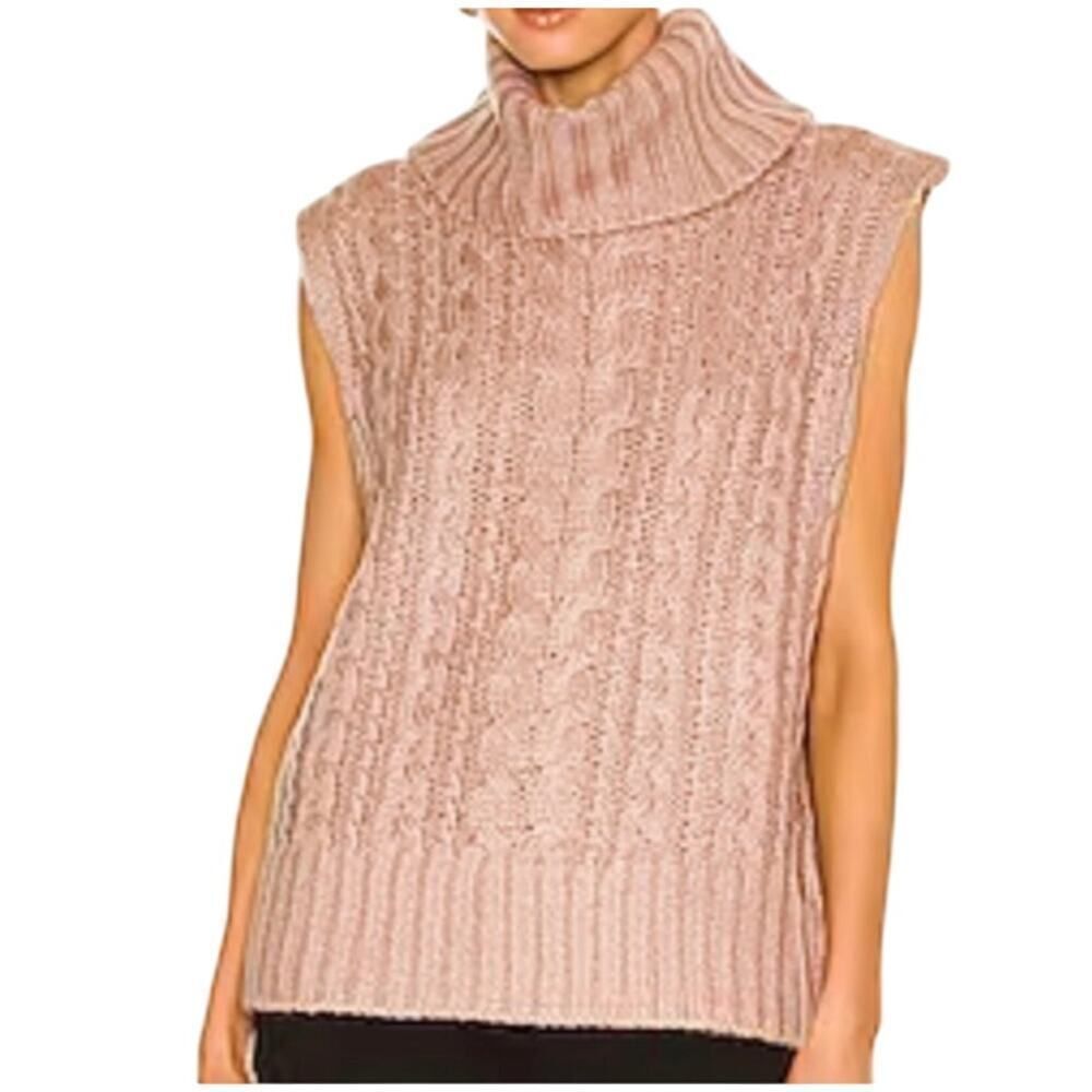 525 America Cable Cowl Neck Vest Sleeveless Sweater Dusty Rose Size Large